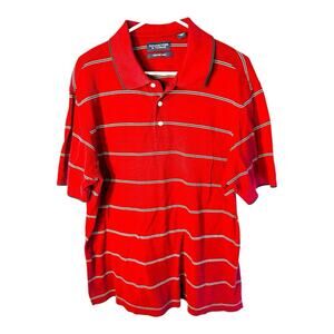 Roundtree & Yorke Men's Red Striped Short Sleeve Golf Polo Shirt Size L.